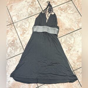 y2k disco fit and flare belted Halter Dress halloween sleek 2000s romcom 70s